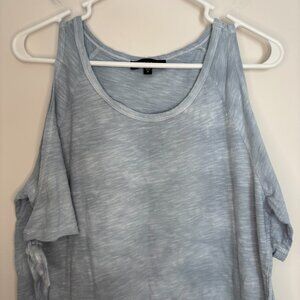 SANCTUARY Cold Shoulder Short Sleeve Top Womens M Blue Tie Soft Cotton Scoop